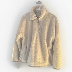 Paper Crane Soft Cozy Sherpa Quarter Zip‎ Ivory Womens Size S